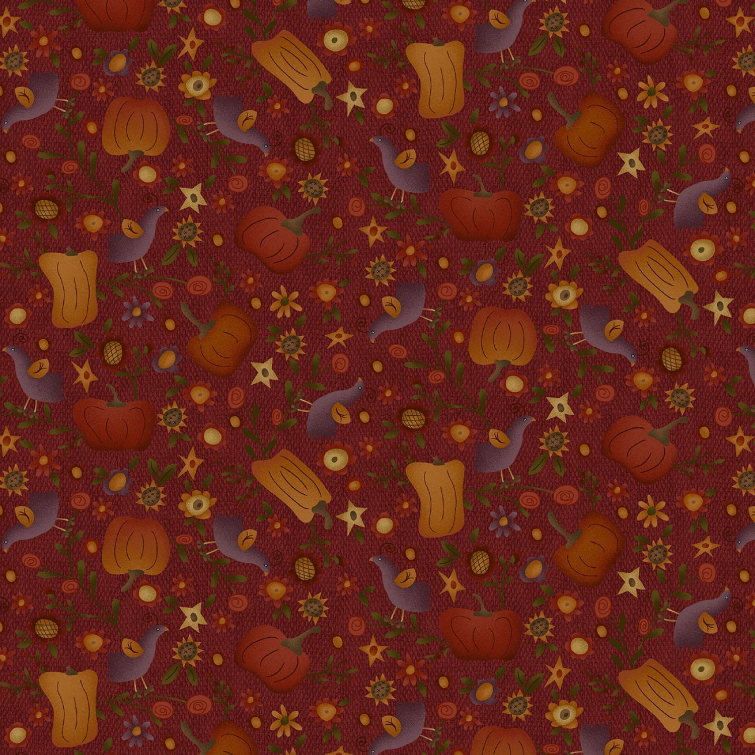 Dark Red Pumpkins and Flowers 8.3 Inch # 3632-89