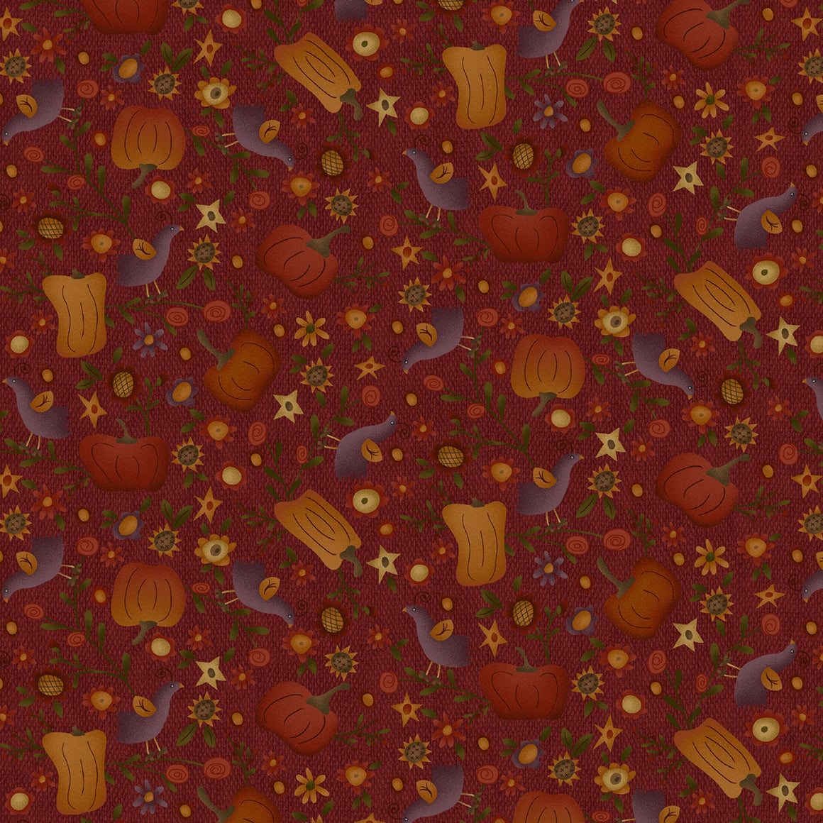 Dark Red Pumpkins and Flowers 8.3 Inch # 3632-89