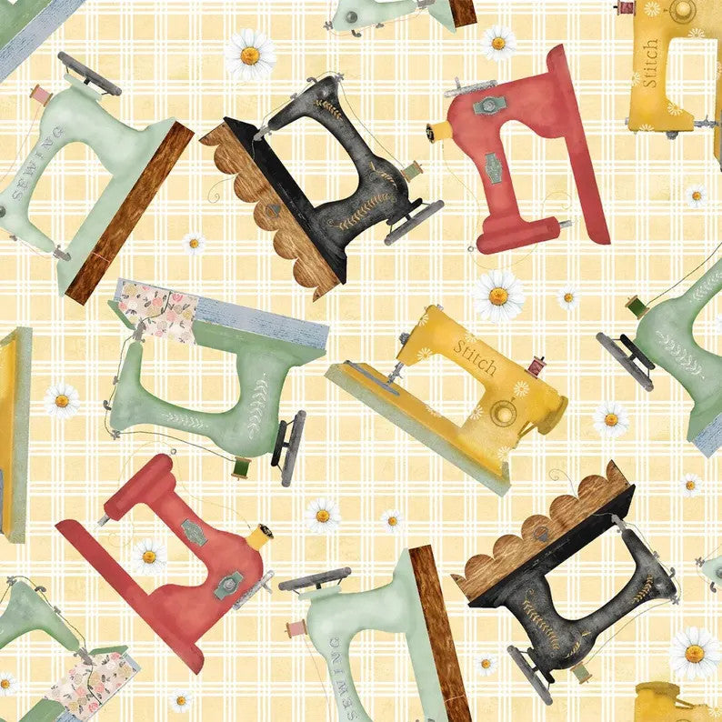 Shop Hopping Yellow Plaid Vintage Sewing Machines